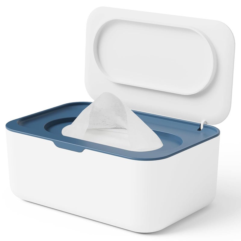 Seposeve Wipes Dispenser, Wipe Holder for Baby & Adult, Refillable Wipe Container, Keeps Wipes Fresh, One-Handed Operation. Non-Slip, Easy Open/Close Wipes Pouch Case, Blue - Image 1